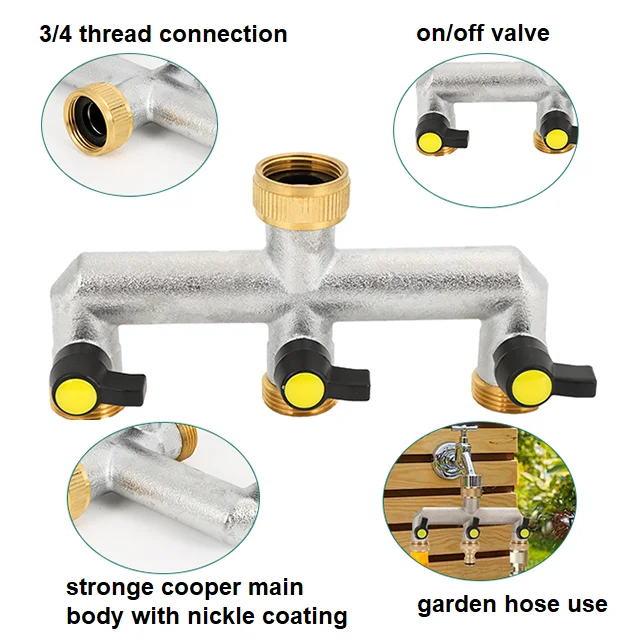 Lexia 3/4 2 Way 3 Way Brass Garden Hose Fitting Tap Faucet Splitter Garden Water Hose Connector