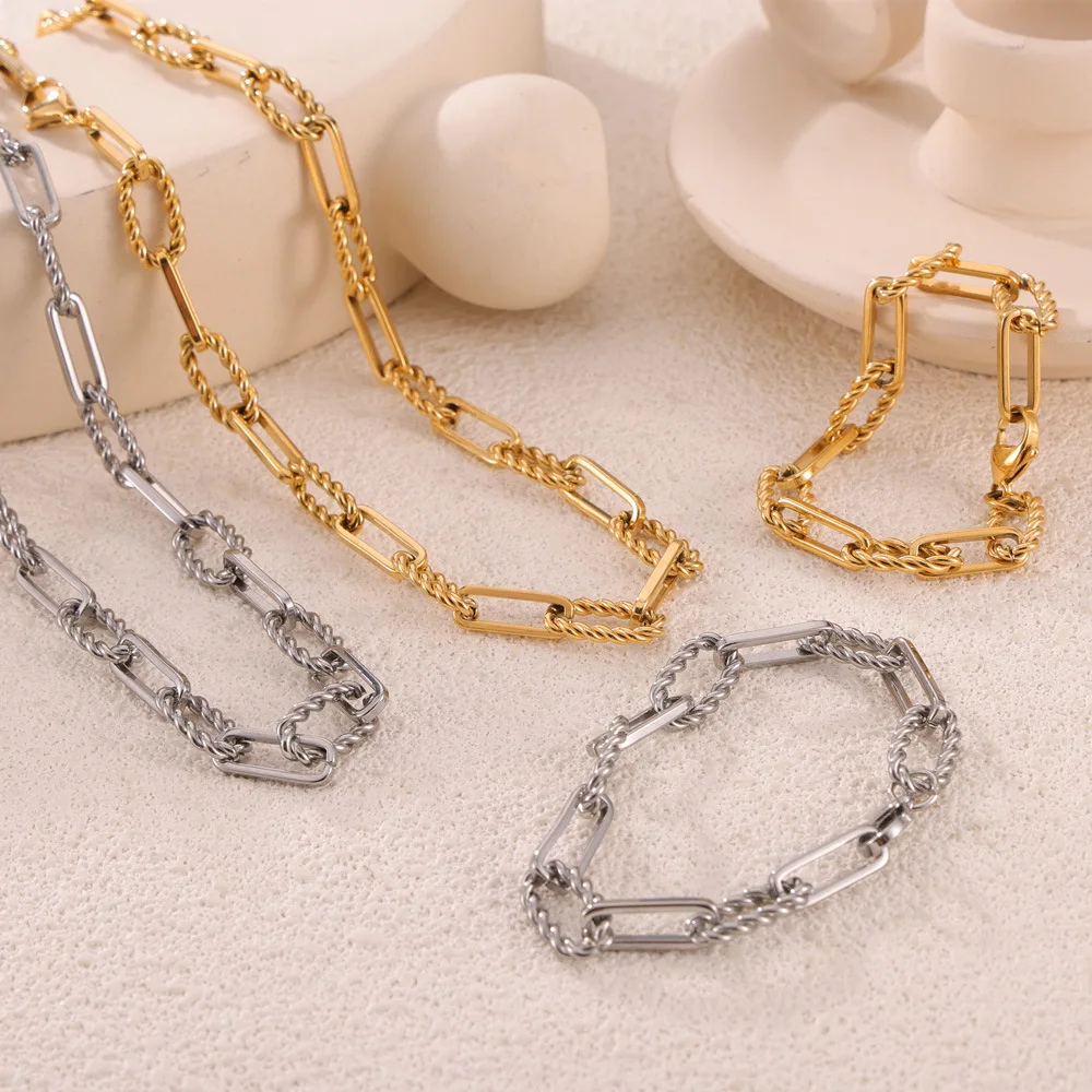 BJG0106S  Geometric chain necklace and bracelet set stainless steel jewelry set