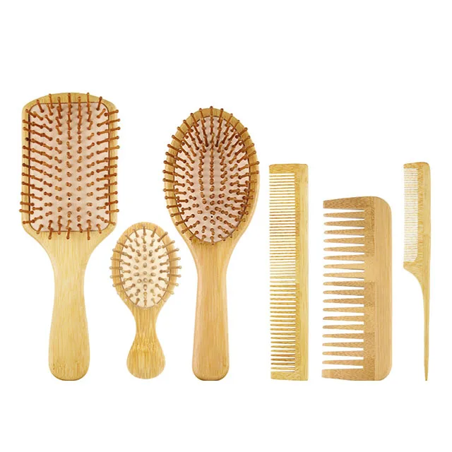 Bamboo Hair Brush Comb for Men Women Set With Tail Tooth Comb Double Head Comb Different Air Cushion Massage Brush Custom LOGO