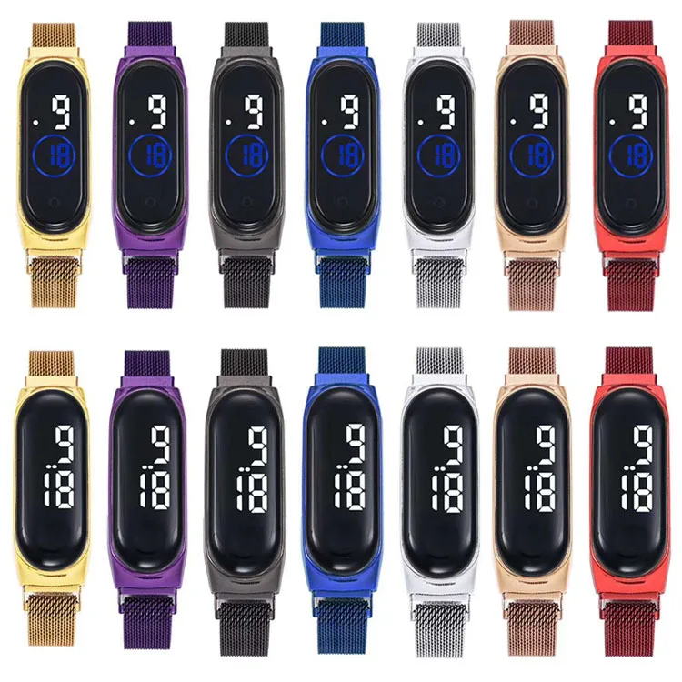 
New Trendy Women Men Milanese Magnetic Strap LED Touch Screen White Light Digital Wrist Watches Waterproof LW-28 