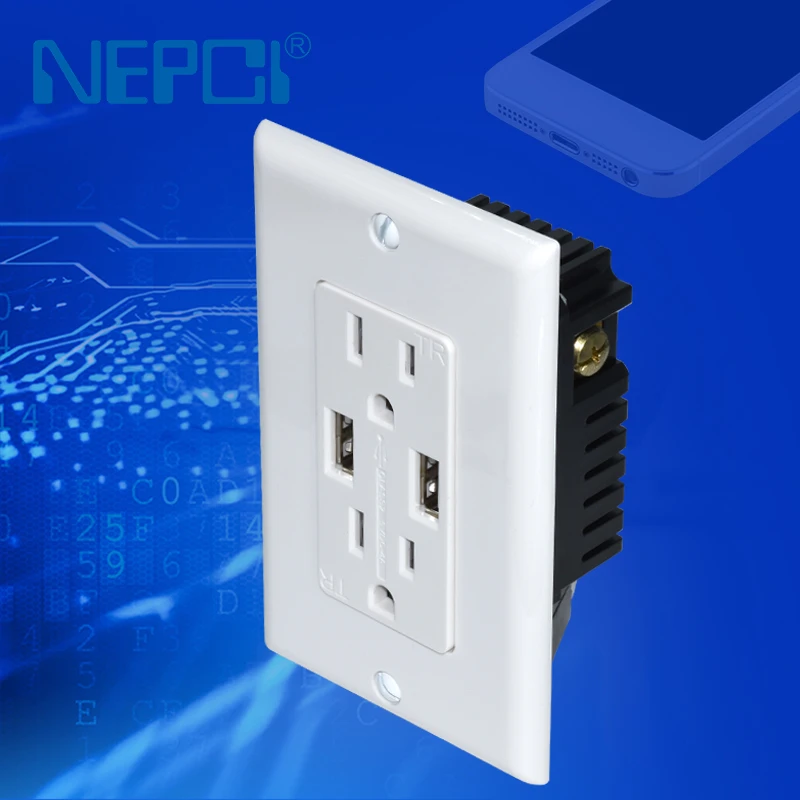 Electrical Wall outlet Power wall socket Surge Protector with 2 USB Charging Ports 2 outlet Extender  ETL listed XJY-USB-30-A/A