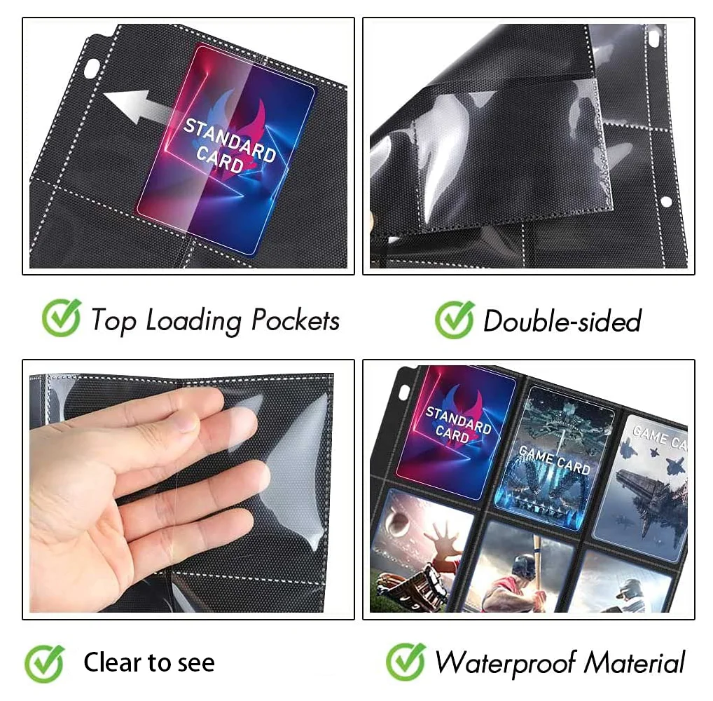 Trading Card Sleeve Pages 9 Pocket Black Background Trading Card Storage Album Pages Fit 3 Ring Binder