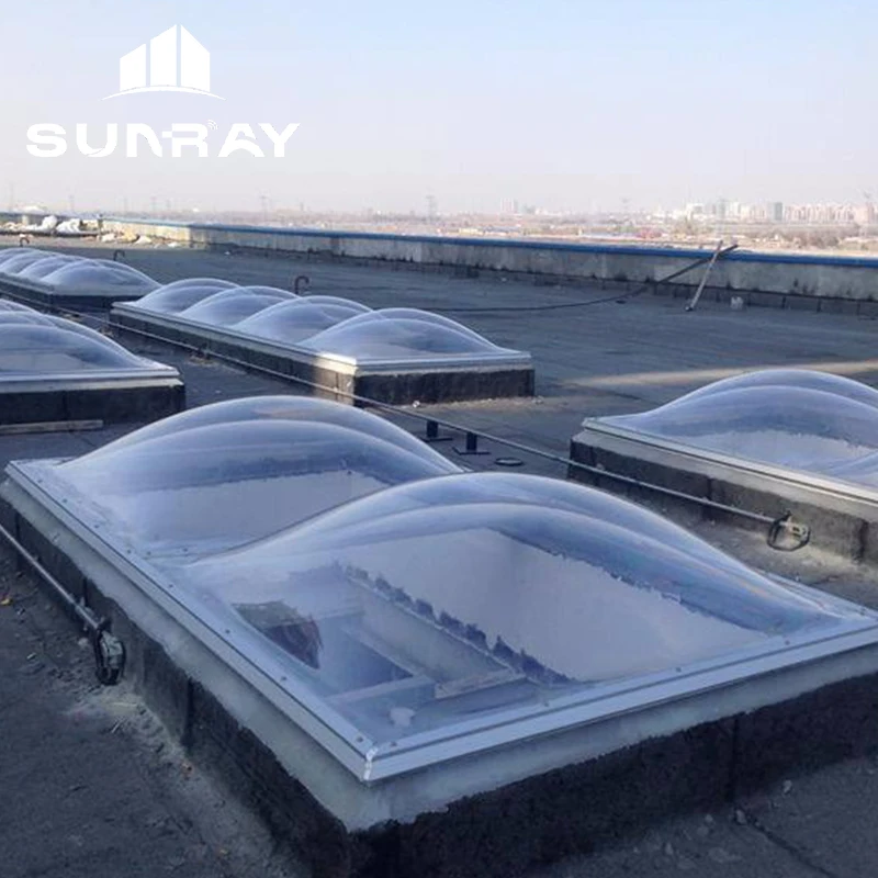 Manufacturer direct sales PC polycarbonate dome skylight aluminum alloy frame custom arc top roof insulation lighting cover