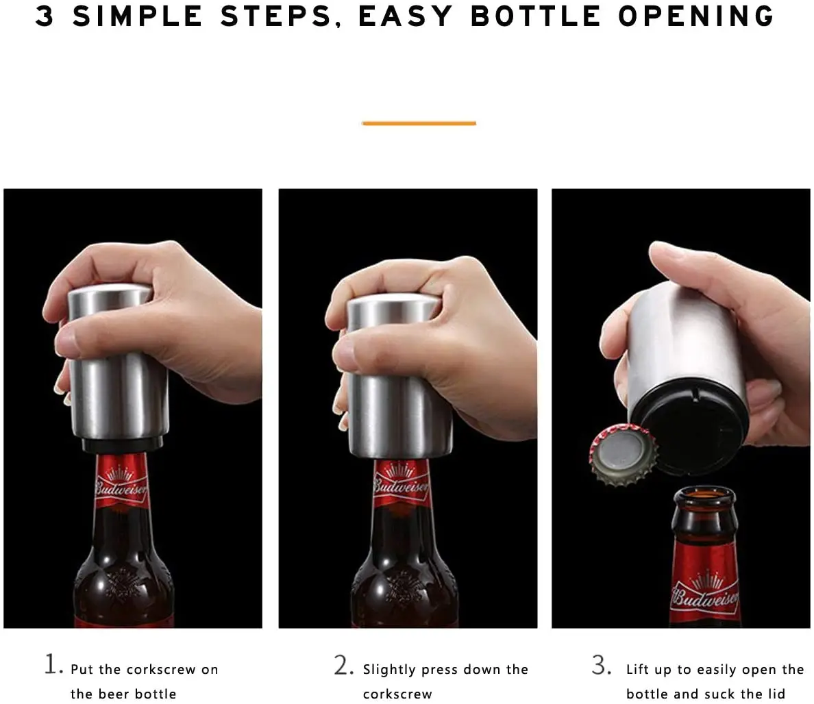 Bottle Opener Automatic Set Push Down Metal Magnetic Magnet Stainless Steel Beer Wine Round Bottle Opener