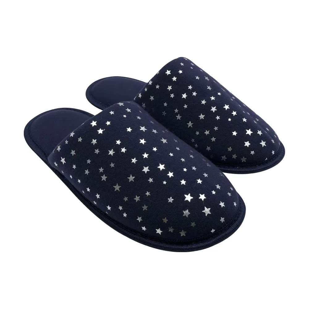 Marine Jersey Silver Star Printing House Slippers for Women Soft Cotton Indoor Shoes Memory Foam Slip On Bedroom Slippers