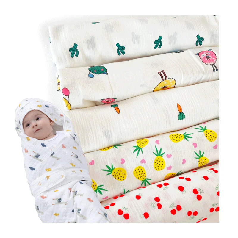 Newest Design High Quality 100% Cotton Plain Weave Double Layer Use Printed Gauze Fabric For Baby Dressing
