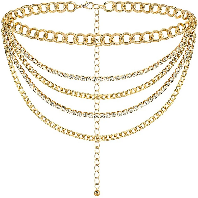 Latest Chain Belt Fashion Women Metal Belts Chains Chunky Luxury Multi Layer Crystal Diamond Waist Chain Belt (TC019)