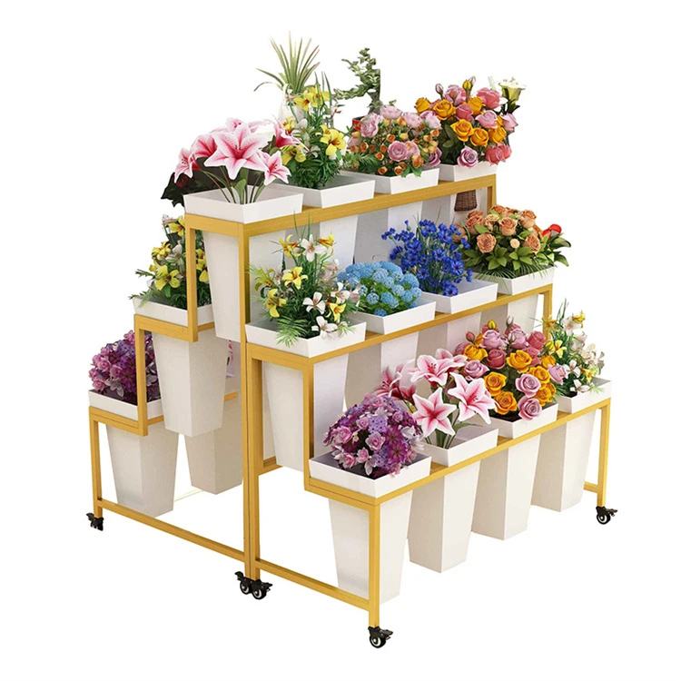 Hot sale wrought iron flower stand flower shop flower multi-layer pulley frame...