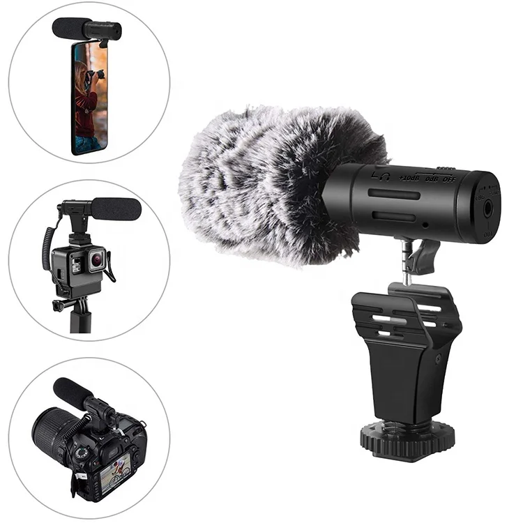 Small Black Good Quality Mic Condenser Cardioid Microphone 3.5mm Recording Studio Microphone Built in 100 Mah Lithium Battery