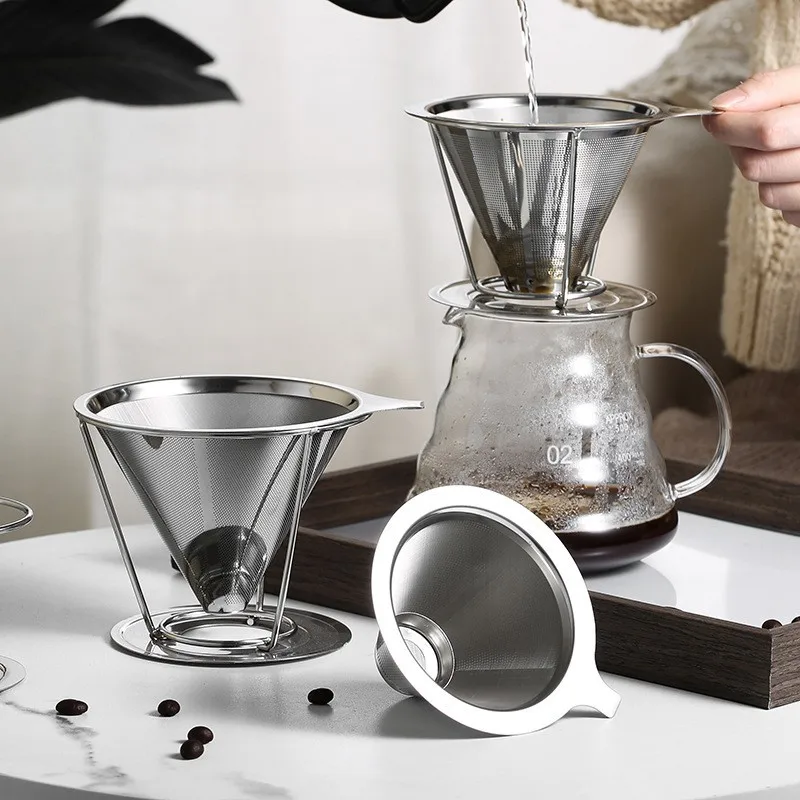 Hot Sale High Quality V60 Pour Over Filter Coffee Maker 304 Stainless Steel Portable Coffee Filter With Holder And Stand