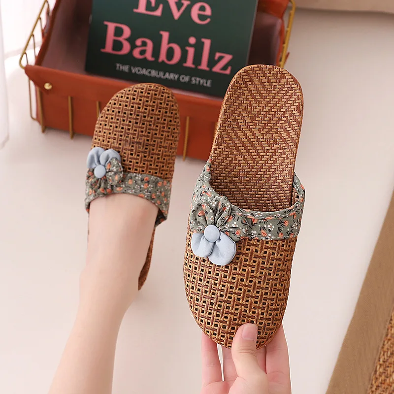 Top selling flax slippers flat sandals for women men indoor shoes