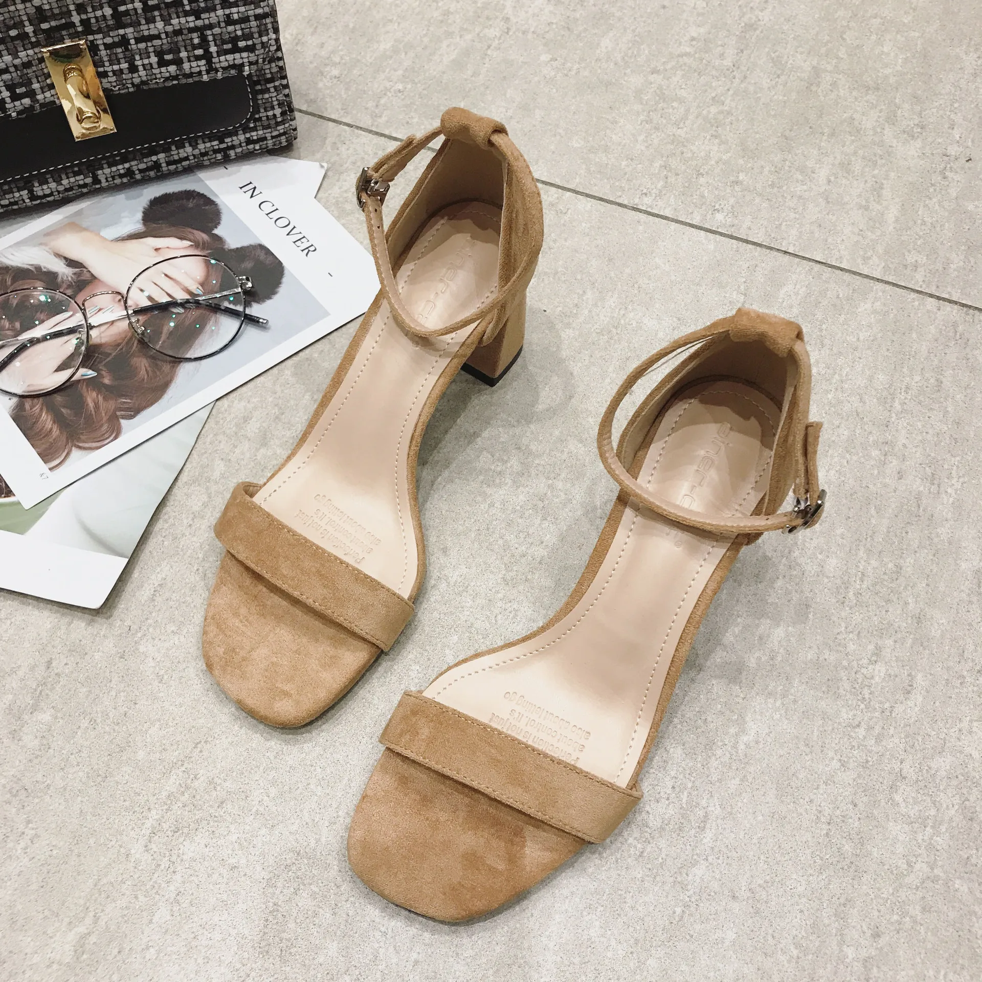 sh10914a women elegant suede shoes ladies high heels sandals square heel shoes