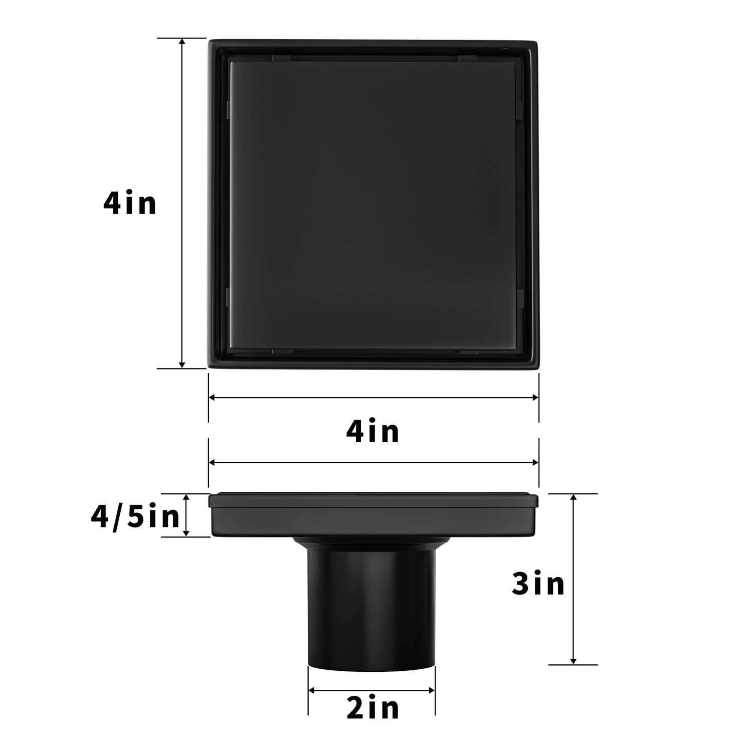 American Style cUPC Certified Matte Black Bathroom or Kitchen Square Shower Floor Drain with ABS Bonding Flange