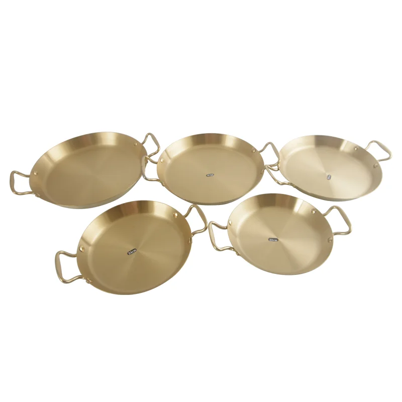 Wholesale Kitchen Tableware Full Sizes Thick Food Trays Custom Stainless Steel Polished Golden Plates With Two Handles