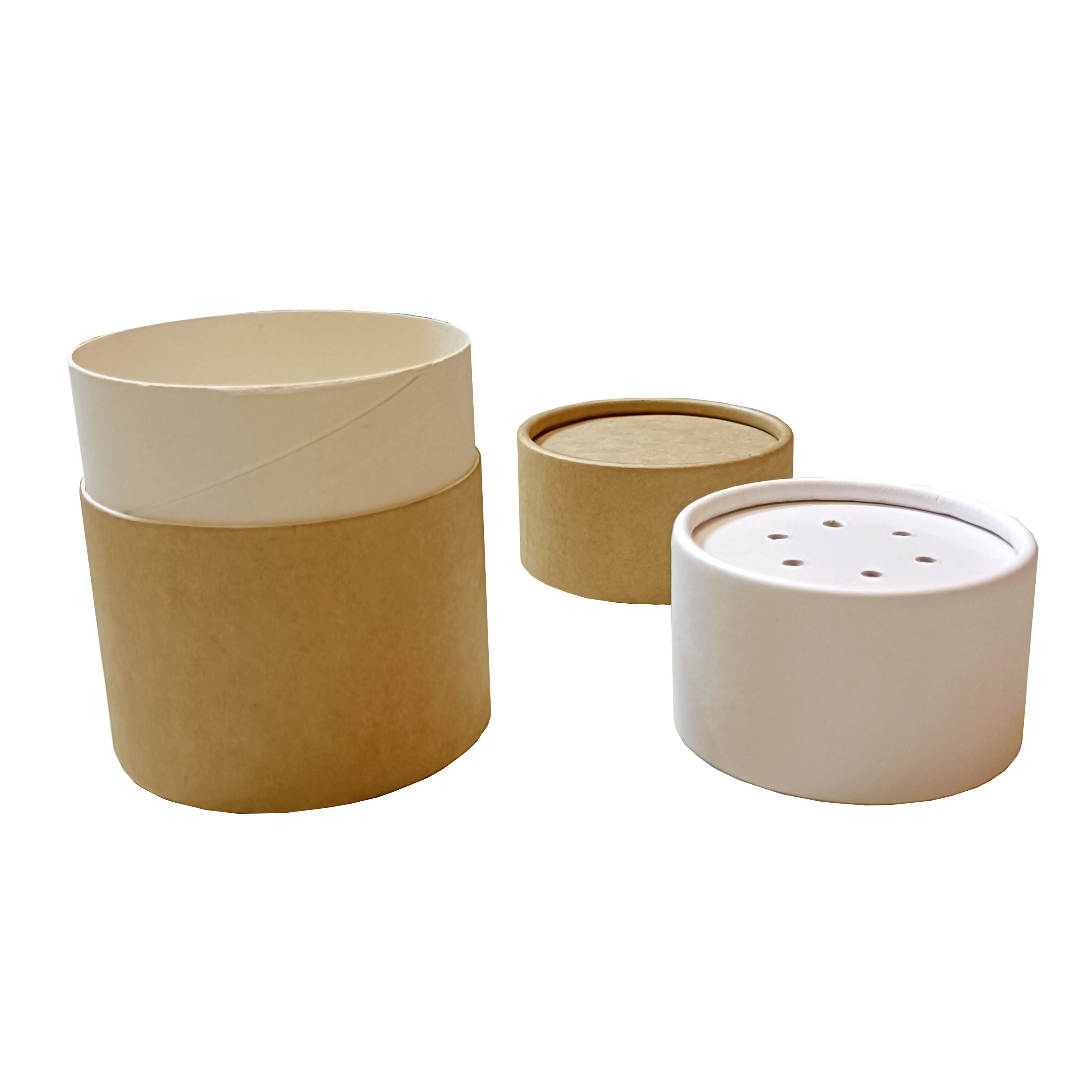 100% ECO Friendly Cardboard Tube Packaging with Shaker Sifter Kraft Paper Tube Spice Powder for Salt Packaging