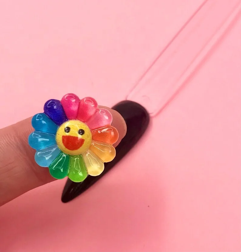 3D Nail Art Charms Mixed Colors Cartoon Smiling Sunflower Resin Assorted  Kawaii Kitty Nail 3d Charms