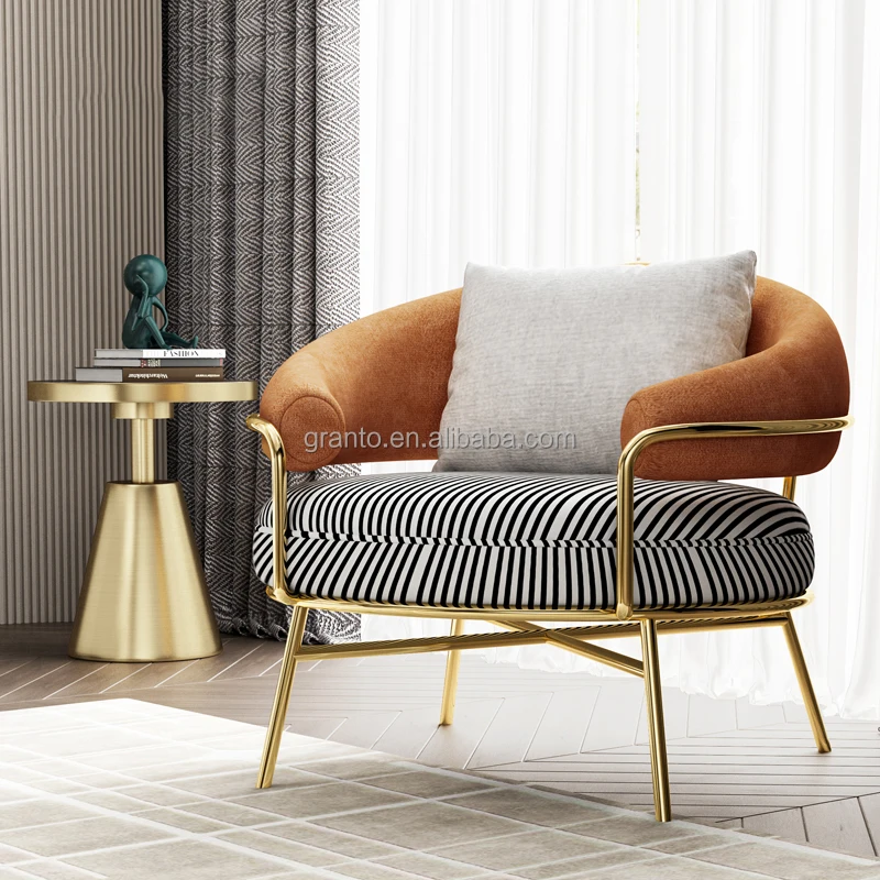 Modern Velvet Fabric Living Room Sofa Chair Hotel Aluminum Swivel Chaise Lounge Stainless Steel Rocking