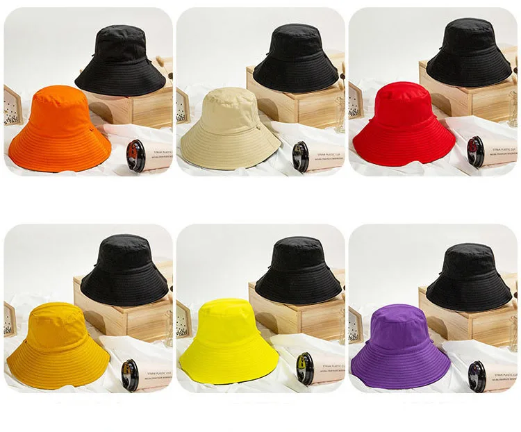 Summer big wide brim reversible blank plain black bucket hats women panama hat