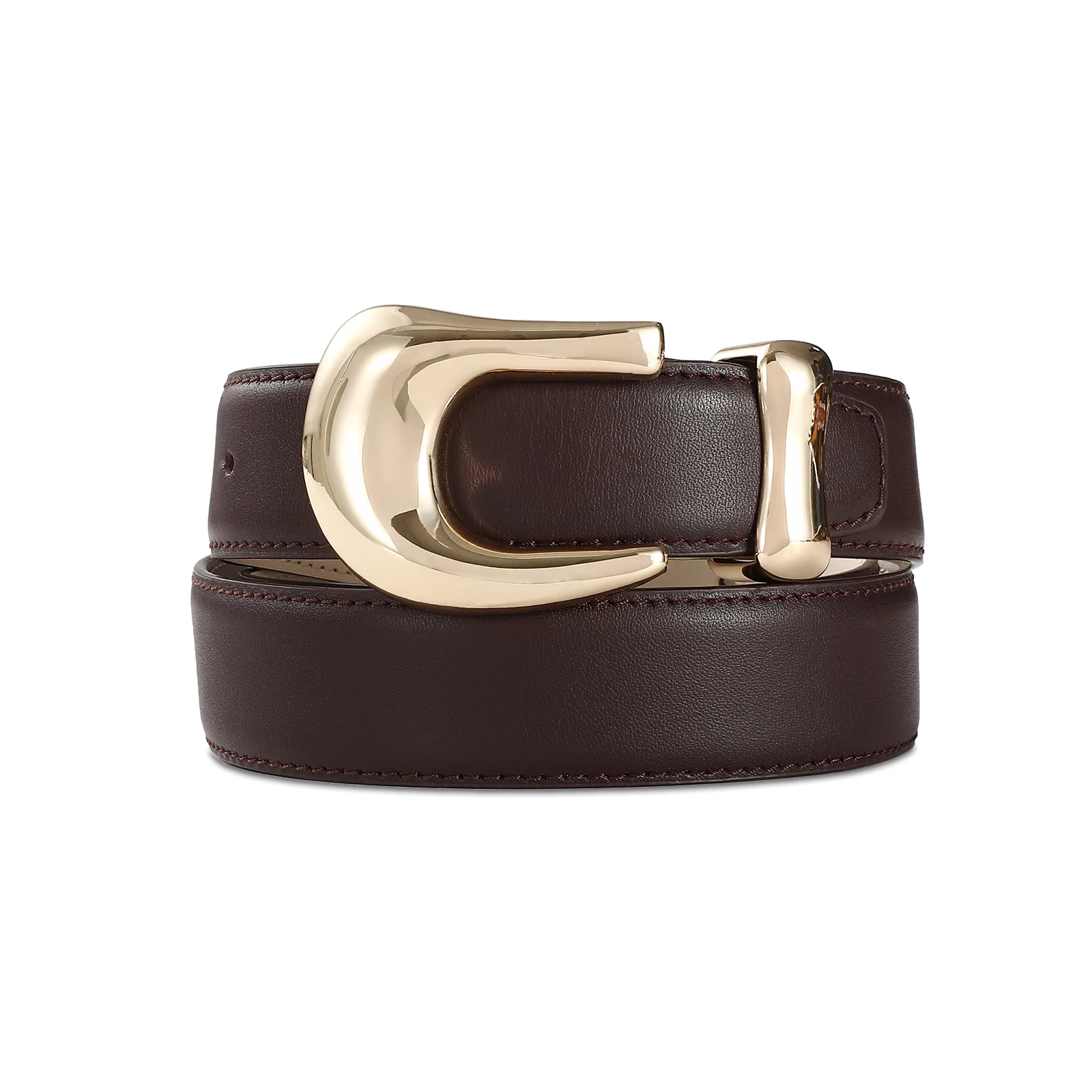 Genuine Leather Belt for Women Brown Leather With Smooth Oval Gold Metal Buckle Luxury Casual Fashion Belts