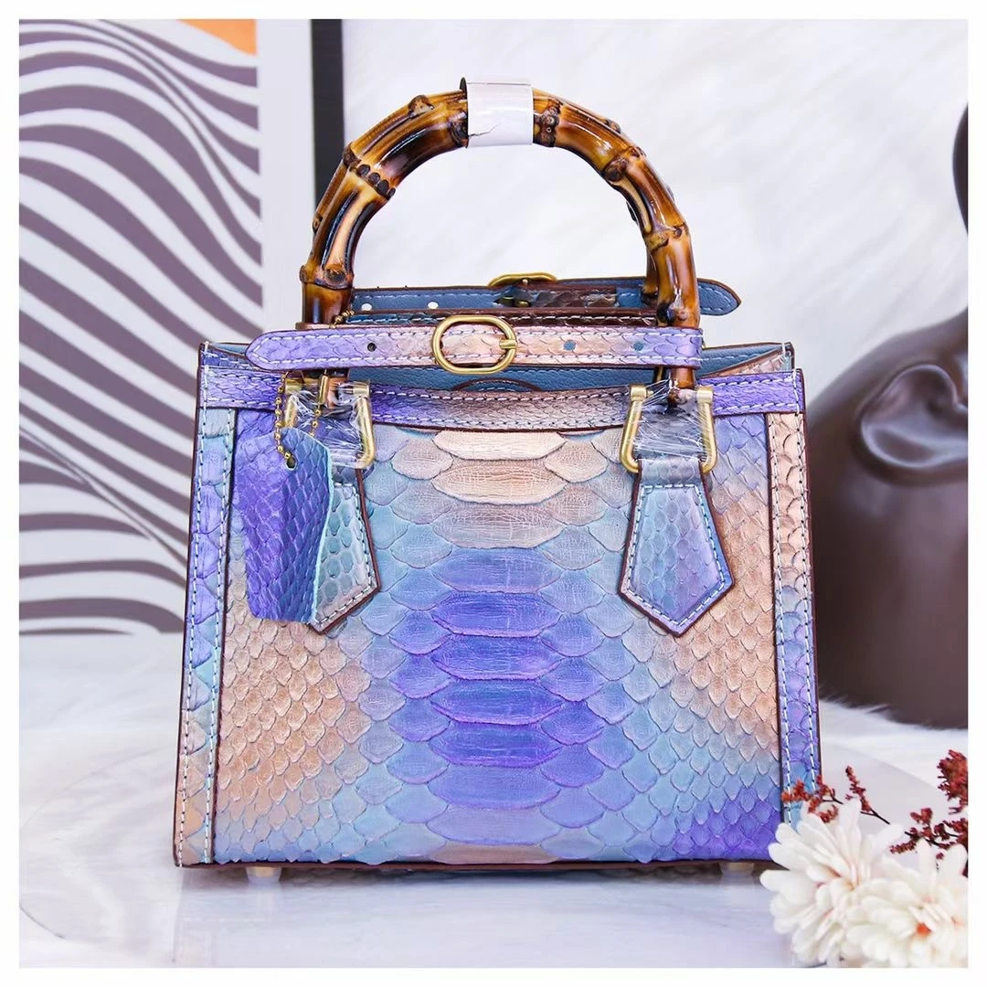 Sac A Main Mode Bolsa De Mao Custom Bamboo Handle Luxury Genuine Snake Skin Leather Women Shoulder Bag Handbag For Women Luxury