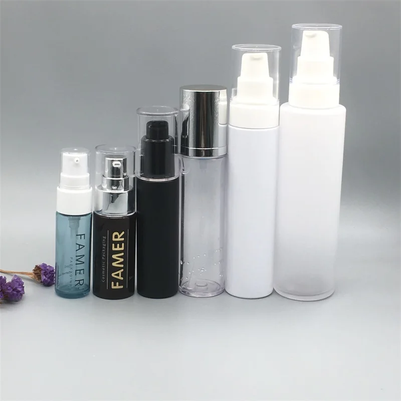 custom logo Acrylic Airless  toner Bottle 30ml  50ml  100ml 120ml airless pump cosmetic pump spray cream PET lotion pump bottle