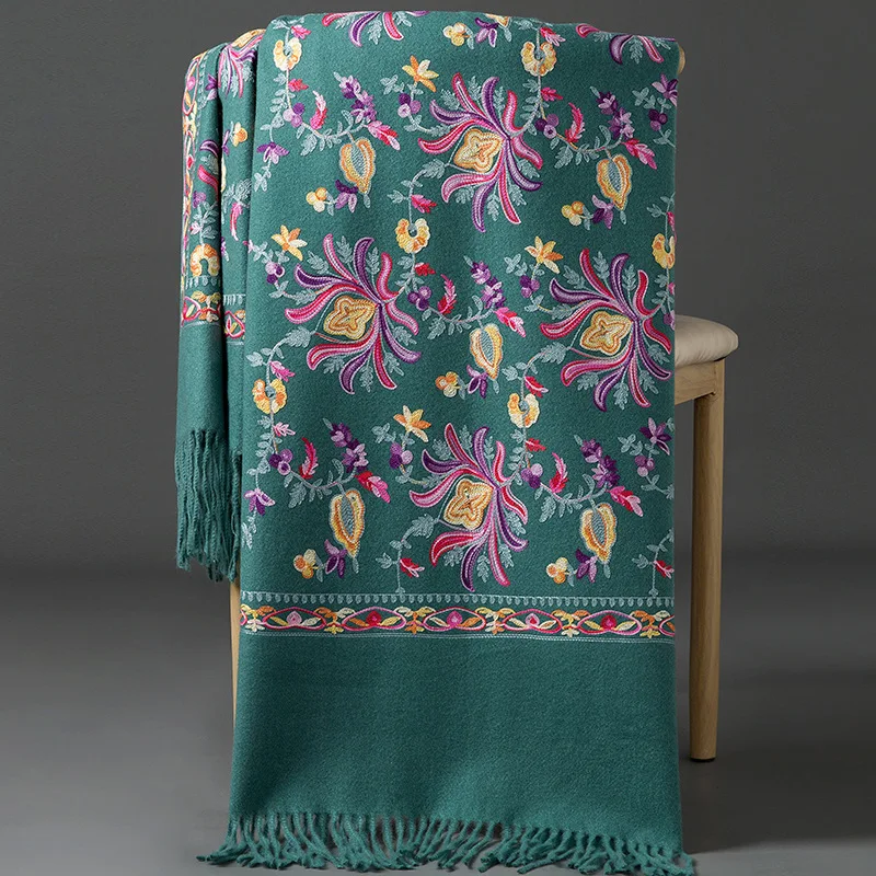 Chinese Embroidery Embroidery Scarf Women Autumn Winter Ethnic Style Cashmere Fringe Embroidery Thick Warm Shawl