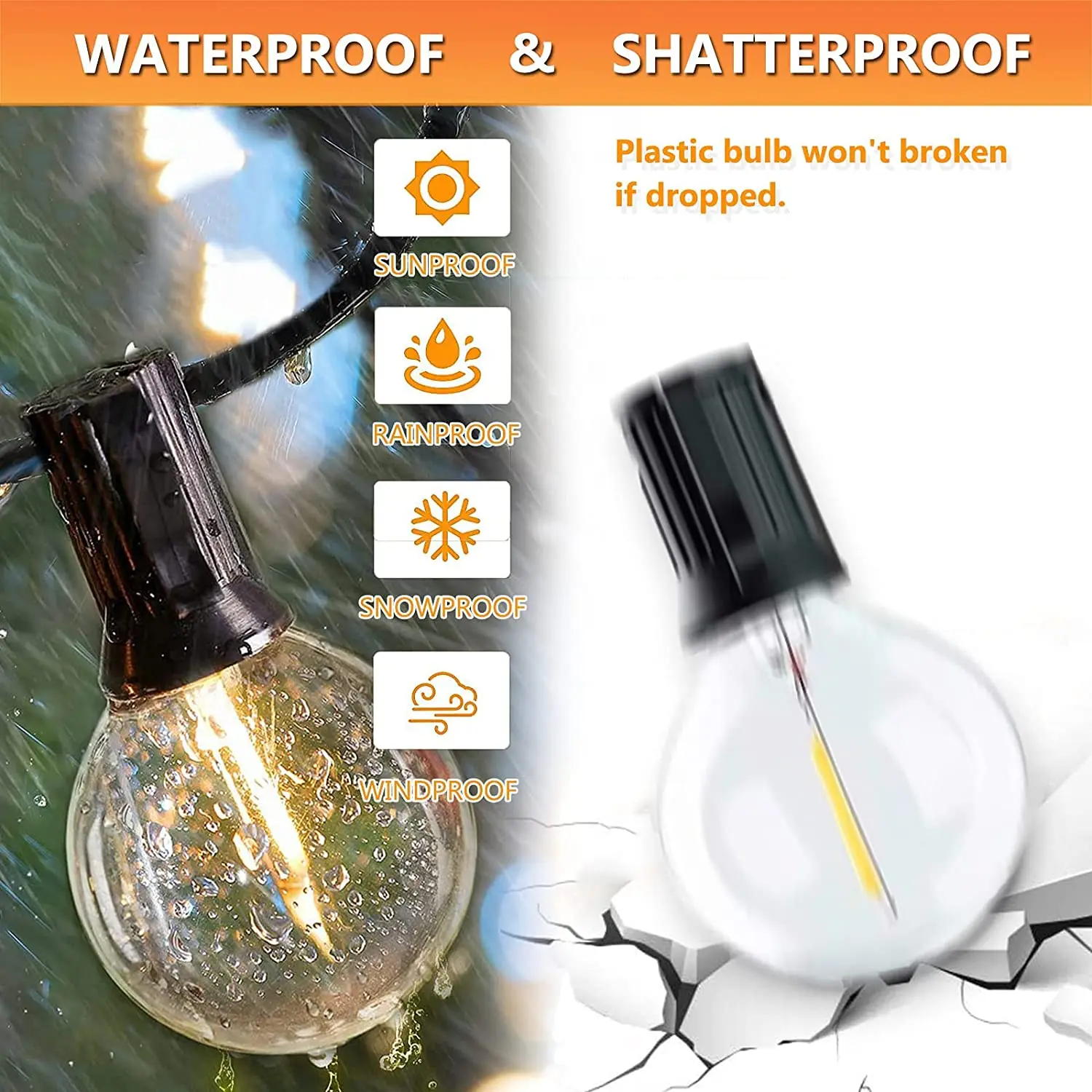 Outdoor waterproof Us Uk Plug Garden led String Light 25ft 50ft 100ft G40 LED Globe Holiday String Lighting