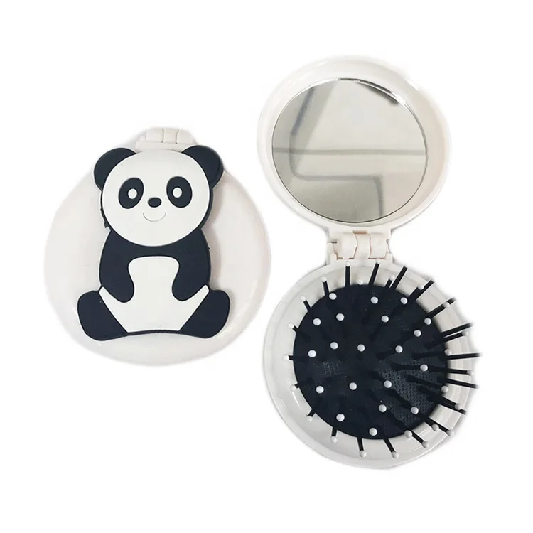 Unicorn Panda Small Comb for Promotion Gift Kids Folding Brush with Mirror Cute Cartoon Pocket Comb Foldable Mirror Brush
