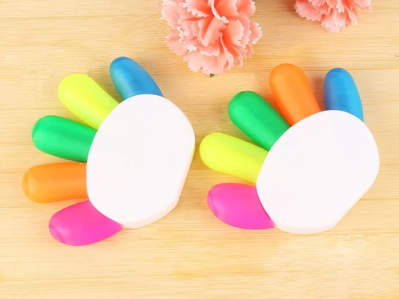 Fancy palm 5 in 1 fingers highlighter pen cute colorful office student marker highlighter pen custom LOGO