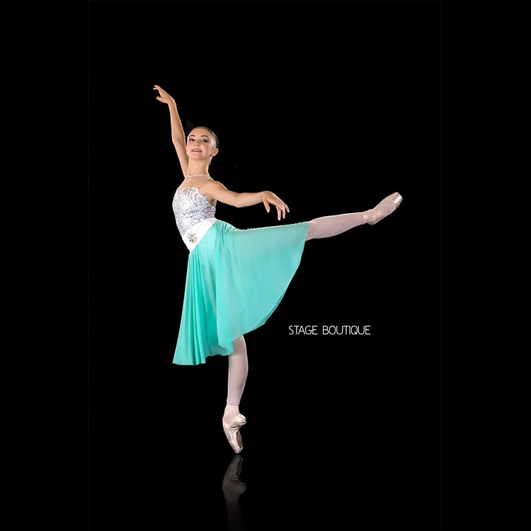 Stage Boutique Elegant Dance Costume Girls Lyrical Dancing Performance Wear Girls Ballet Sequin Leotards With Skirt