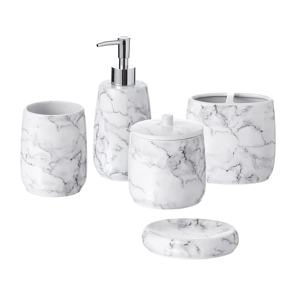 ASPIRE Custom Factory Modern Marble Ceramic Bath Soap Dispenser & Toothbrush Holder Set Designed Bathroom Use Custom Logo-OEM