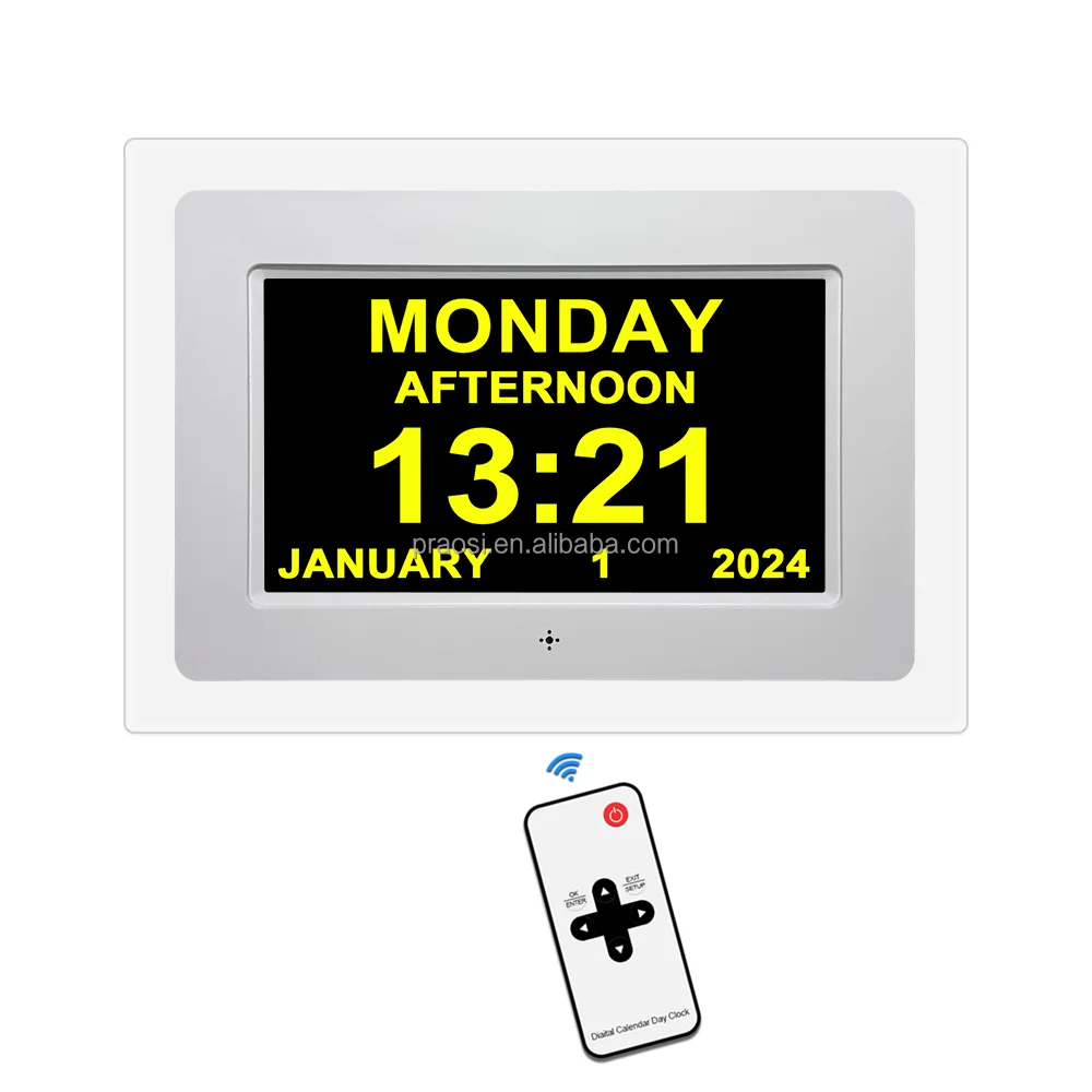Pros 7 inch Large Display Acrylic Auto Dimming Memory Loss Alzheimer Digital Calendar Clock Dementia Day Alarm Clock