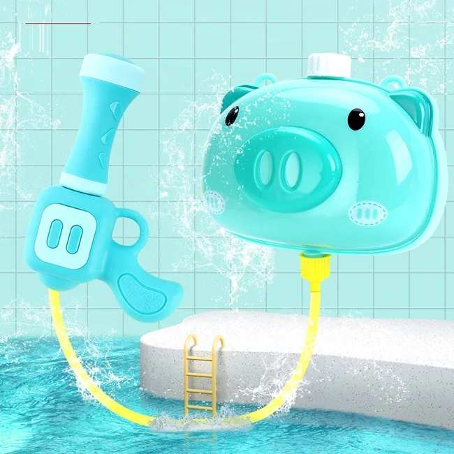 Kid water gun toy backpack cute pig style outdoor play funny water gun cartoon for kids