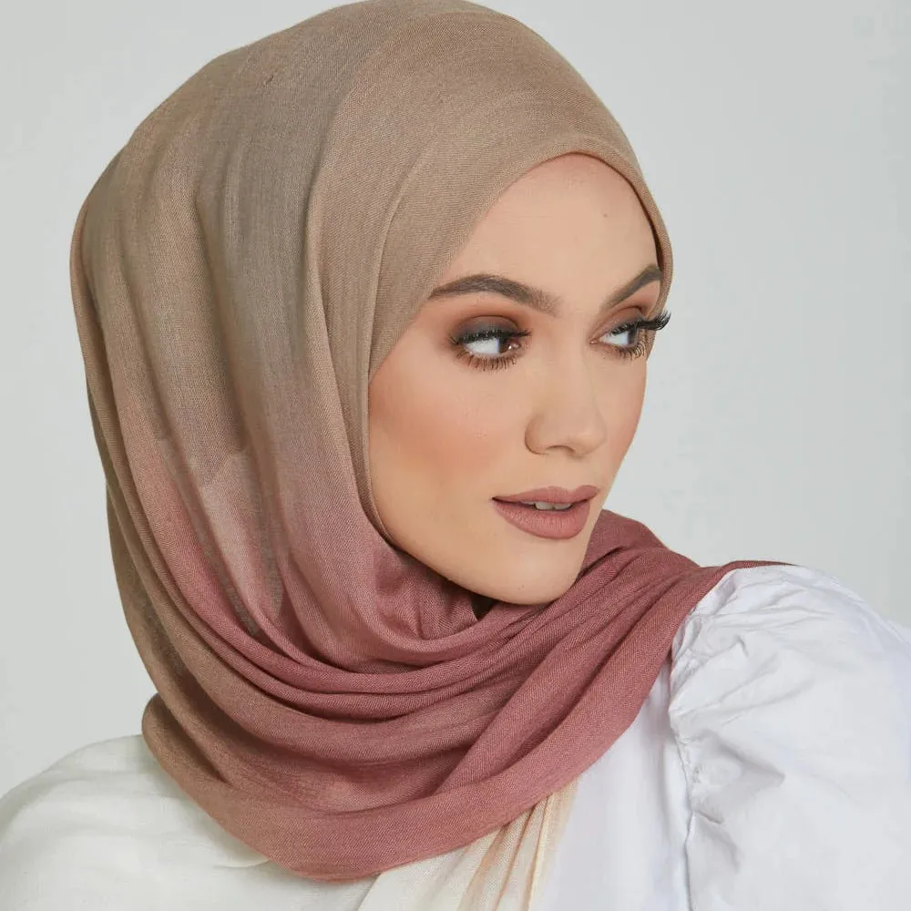 Wholesale 100% real modal light weight gradient hijab scarf soft cotton shaded ombre print modal hijab Muslim women