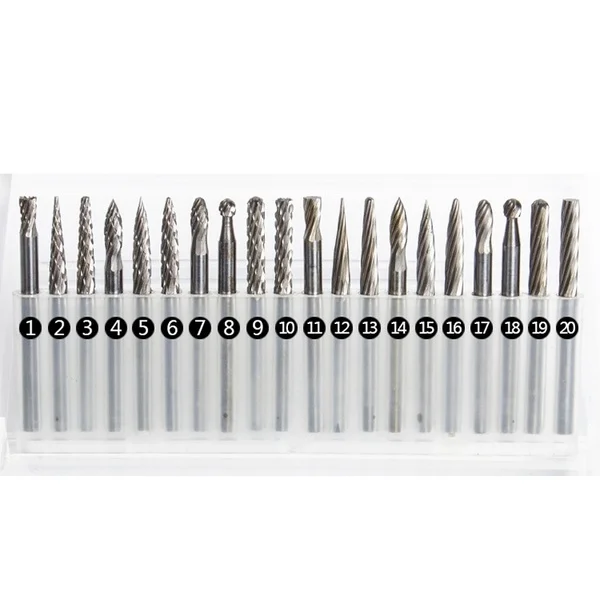 
20pcs 3mm Shank Tungsten Steel Solid Carbide Drilling Carving Rotary Files Diamond Burrs Dremel Tool 