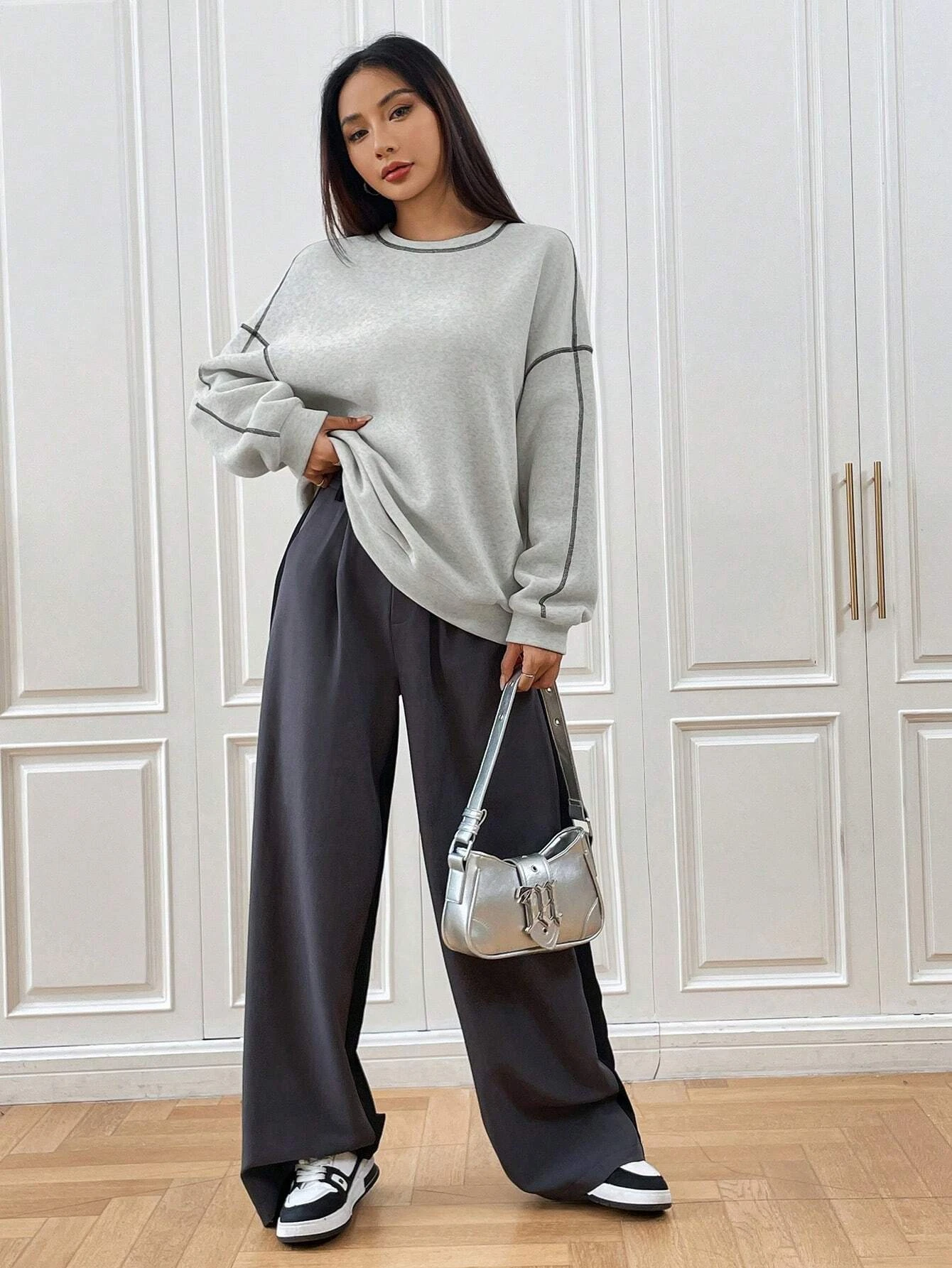 OEM Custom Design Logo High Quality Oversize French Terry Long Sleeves Drop Shoulder Hoodies For Women