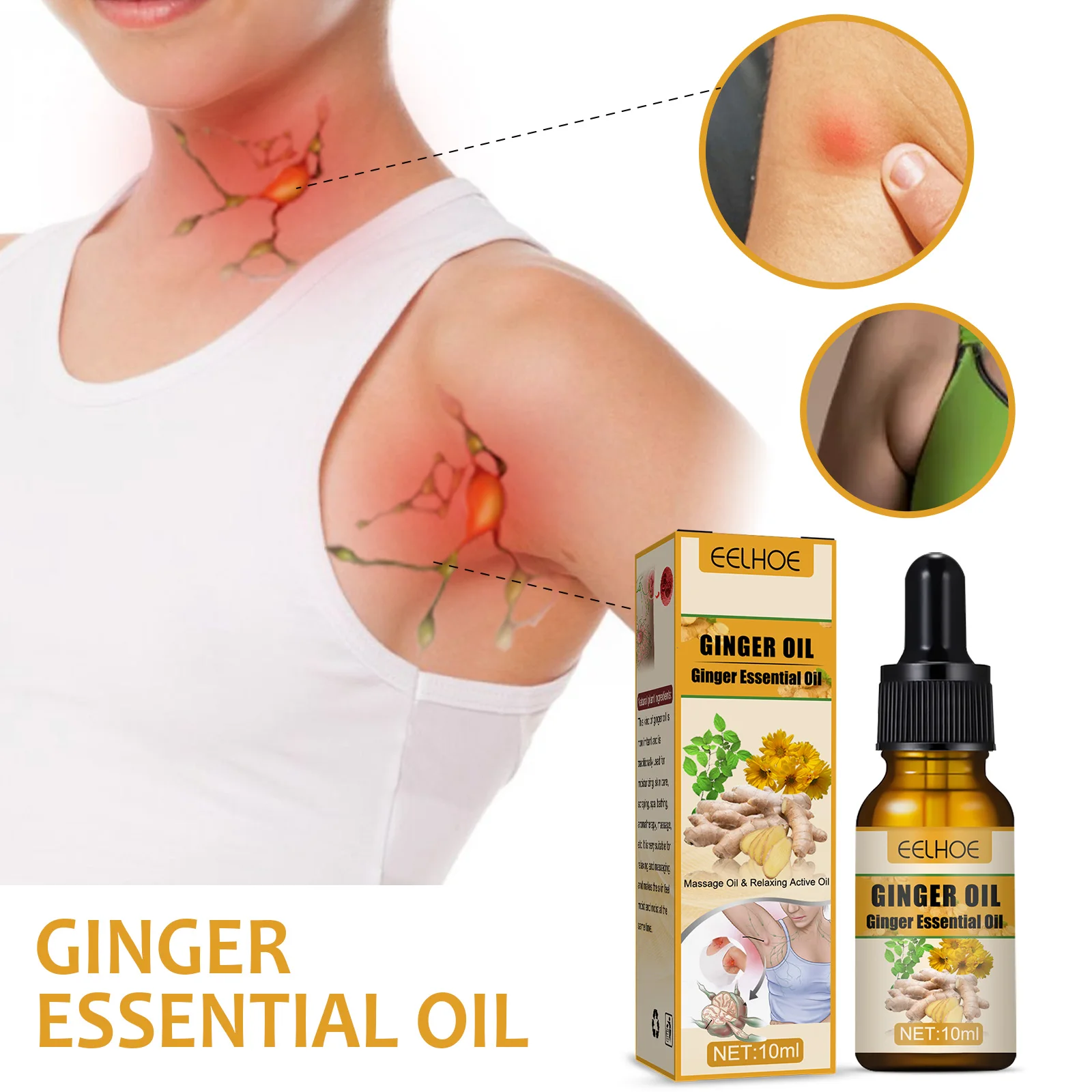 Ginger Slimming Essential Oil 10ml Ginger Oil Lymphatic Drainage Therapy Plant Essential Oil Promote Metabolism Body Care