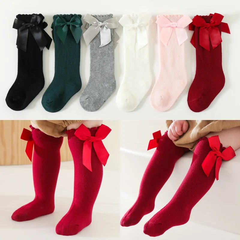 Xiximi Newborn Baby Socks with Velvet Bow Winter Cotton Kids Floor Socks Knee High Baby Girl Socks Legger Warmer