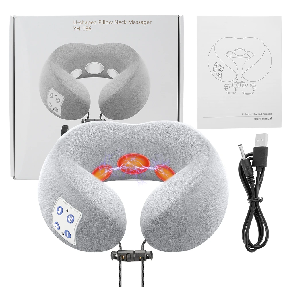 U Shaped Neck Pillows Memory Foam Pillows Pulse Massage Heating Soft Slow Rebound Travel Pillow Solid Neck Cervical Pain Relief