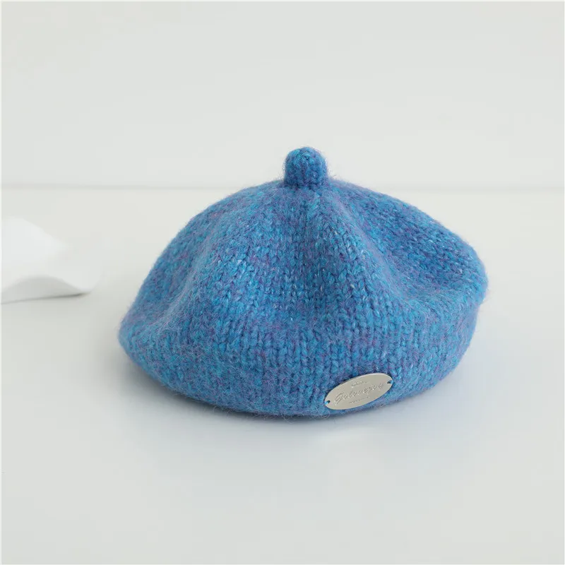 2024 High quantity Baby Knitted beret Autumn Winter  cute retro New Born Warm ear protection kids  Hats custom logo washlable