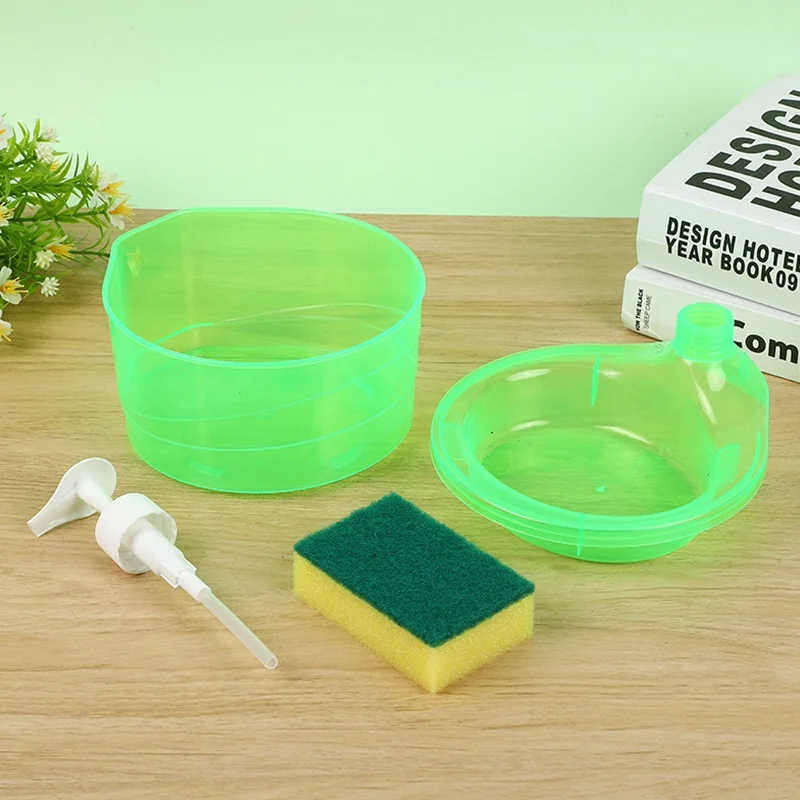 Detergent Automatic Dispenser Dish Soap Press Box with Sponge Holder for Kitchen Bathroom Washing Accessories