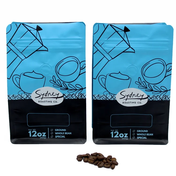 Low MOQ custom printed 250g foil coffee bags zip coffee bag with valve