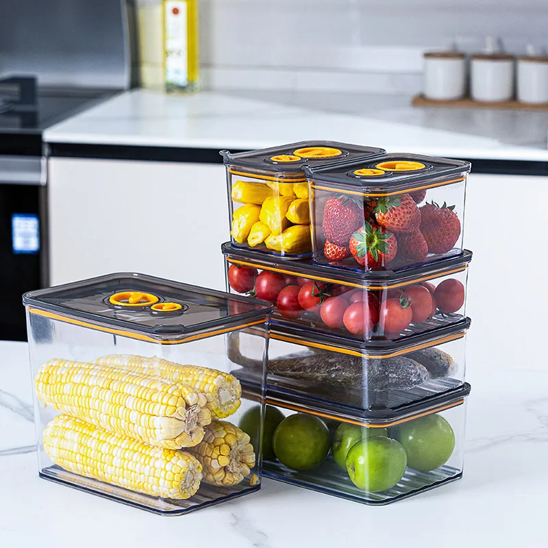 Stackable Refrigerator Food Container Plastic Fruit and Vegetable Storage Box Microwavable lunch box with Date Record Lid