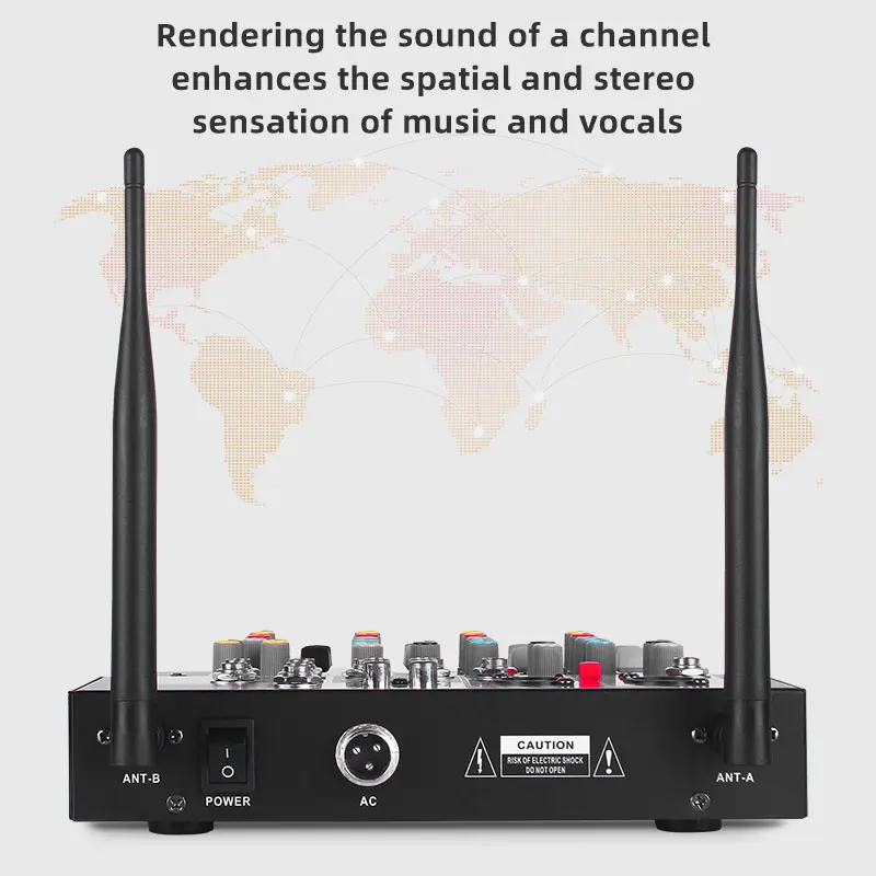 KAIKA F4-2W Small Mixer with wireless microphone integrated computer sound card guitar USB 4-channel Audio     mixer