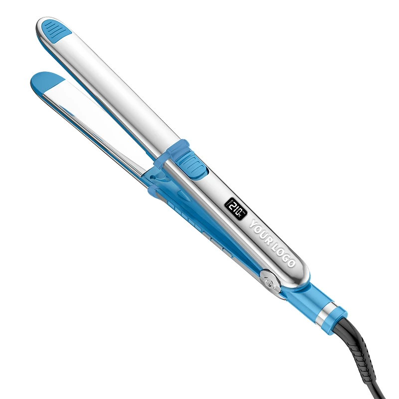 Professional Ceramic Customize  LED Silver Stainless Steel  Hair Curler Straightener Flat Irons Set Wholesale Private Label