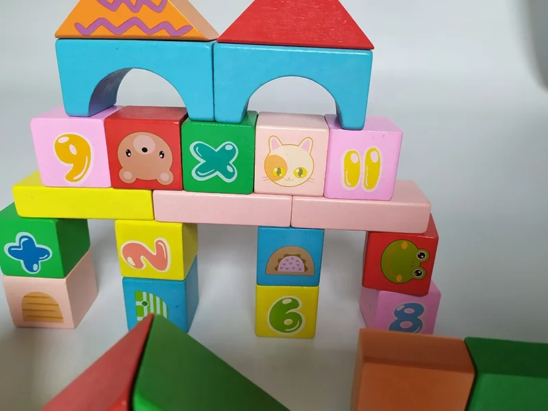 52PCS Wooden Blocks Toys For Kid Creative Solid Wood Build Toys For Children Wooden Building Blocks For Toddler