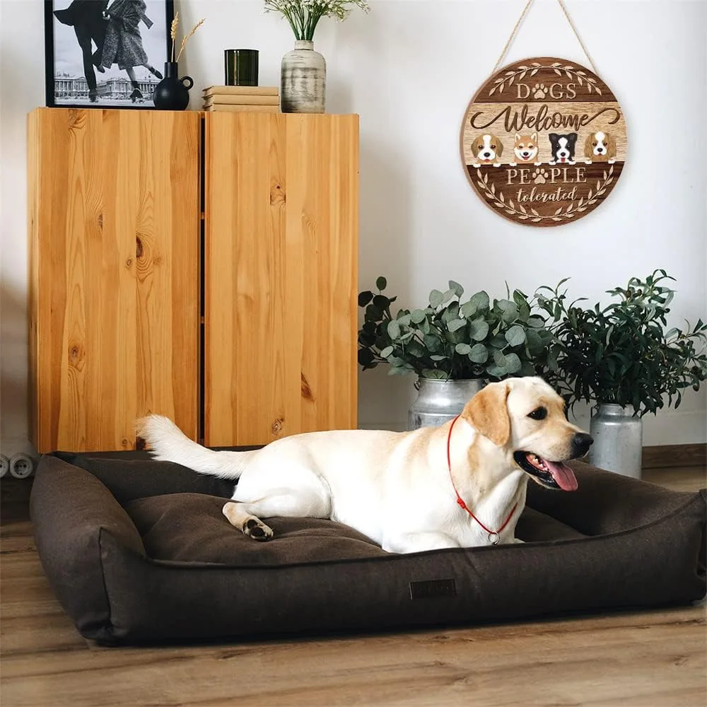 Vietnam Adorable Cartoon Dog Door Sign Cute Welcome Front Door Wood Wall Sign for Dog Lovers Farmhouse for Pets & Owners