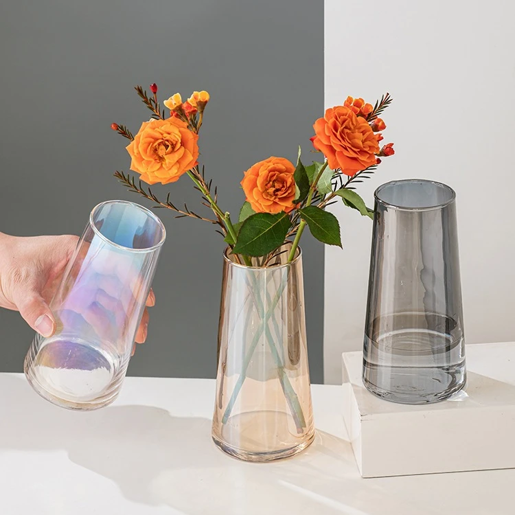 Creative Clear Amber Color Glass Flower Vase for Home Decoration