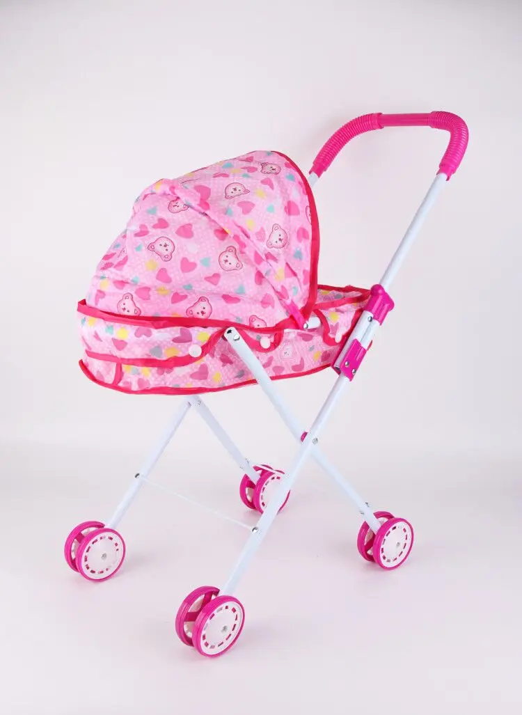 Funny Small Pretend Play Pink Sliding Baby Pram Toy Doll Stroller for Kids