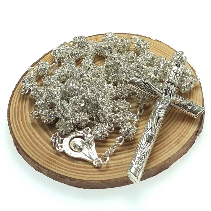 Wedding crystal Blingbling Rhinestone Rosary Catholic rosary Necklace White Zircon Clear Crystals Beads Rosary